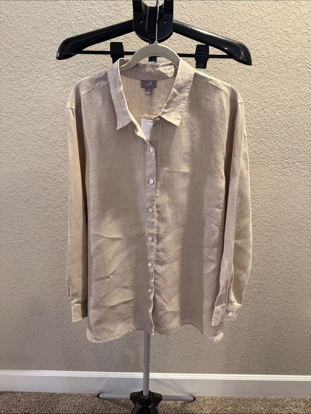 J. Jill NWT Beige Button-Down Linen Blend Shirt. Size XL